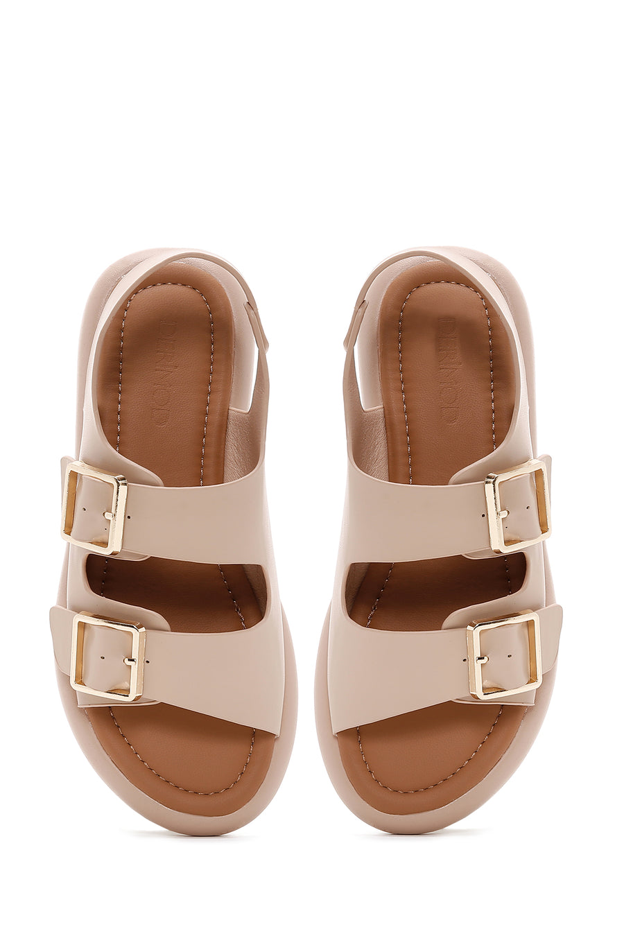Kadın Bej Çift Tokalı Comfort Sandalet