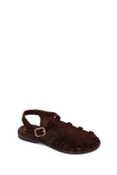 Woman Brown Ankle Buckle Suede Sandal | Derimod