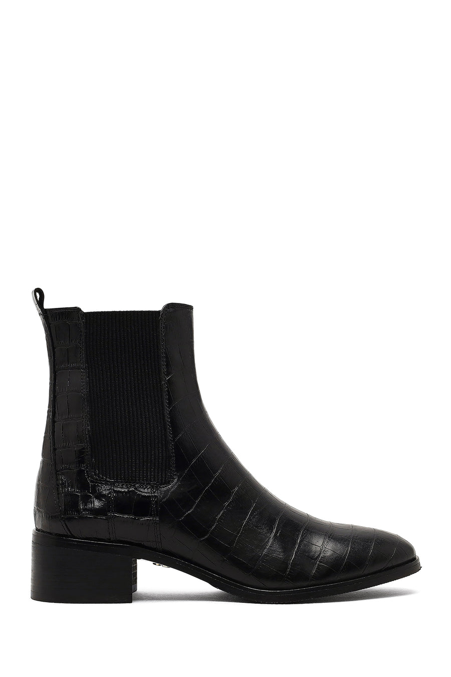 Women's Black Croco Patterned Short Thick Heel Leather Chelsea Boot 25WFD1626E3 | Derimod