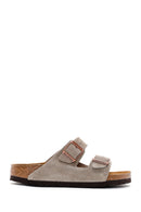 Birkenstock Women's Mink Suede Leather Double Buckle Arizona Sfb Flat Slippers | Derimod