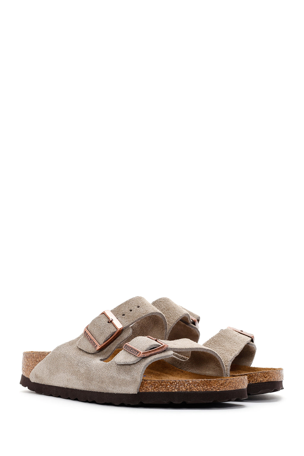 Birkenstock Kadın Vizon Süet Deri Çift Tokalı Arizona Sfb Düz Terlik