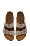Birkenstock Women's Mink Suede Leather Double Buckle Arizona Sfb Flat Slippers | Derimod