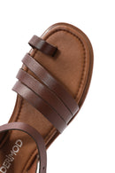 Women's Brown Ankle Strap Flip-Flop Leather Bodrum Sandals | Derimod