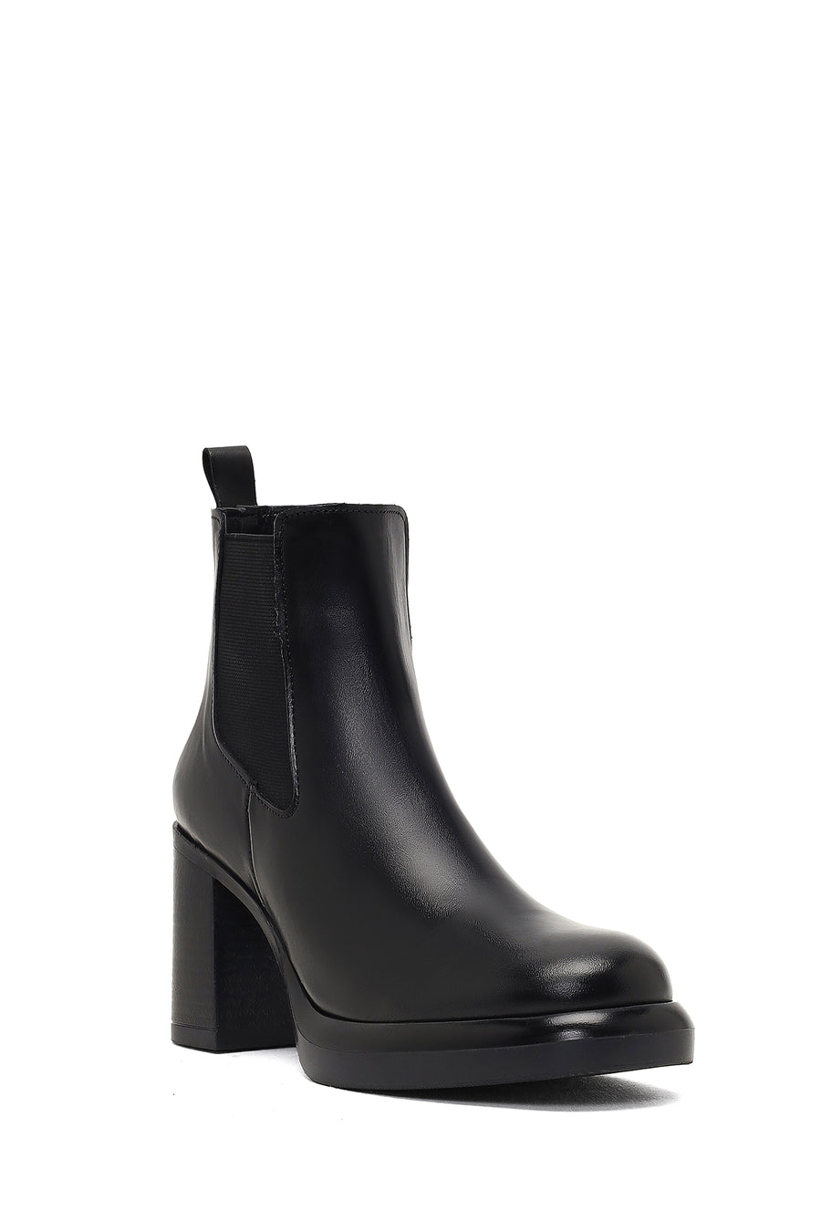 Women's Black Thick Heeled Leather Chelsea Boot