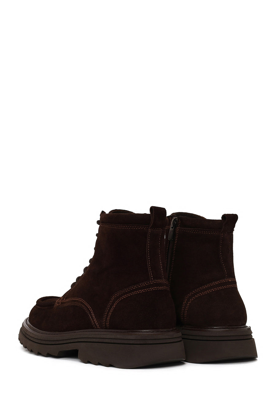 Male Brown Lace-Up Zip Closure Thick-Soled Suede Casual Boots