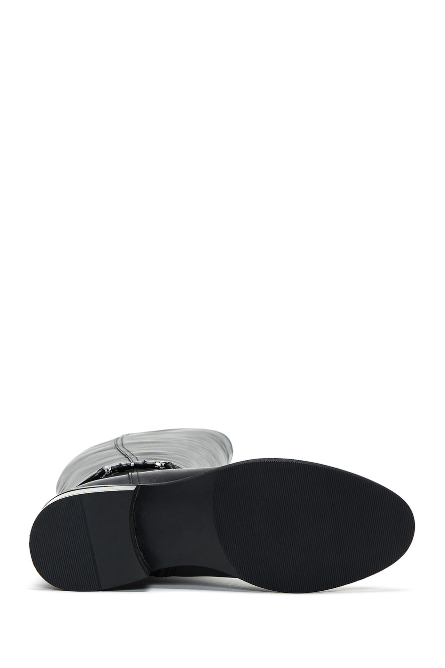 Woman Black Zippered Accessory Detail Leather Boot