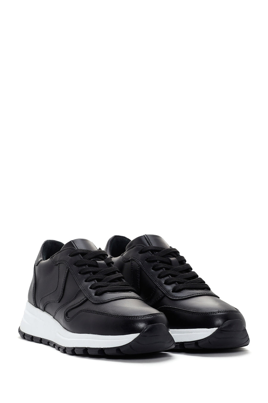 Women's Black Thick Soled Leather Sneaker