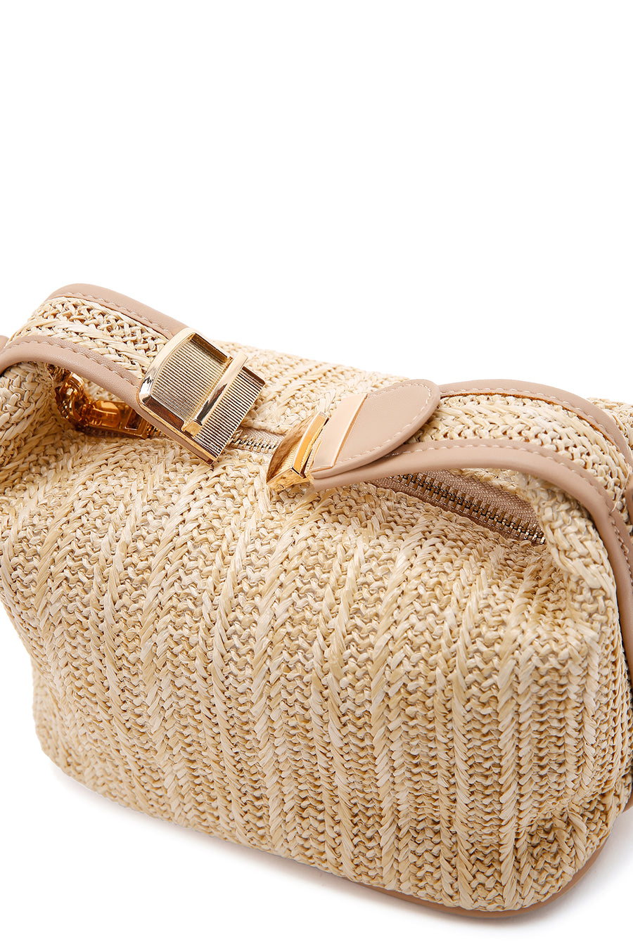 Women's Beige Long Strap Straw Shoulder Bag