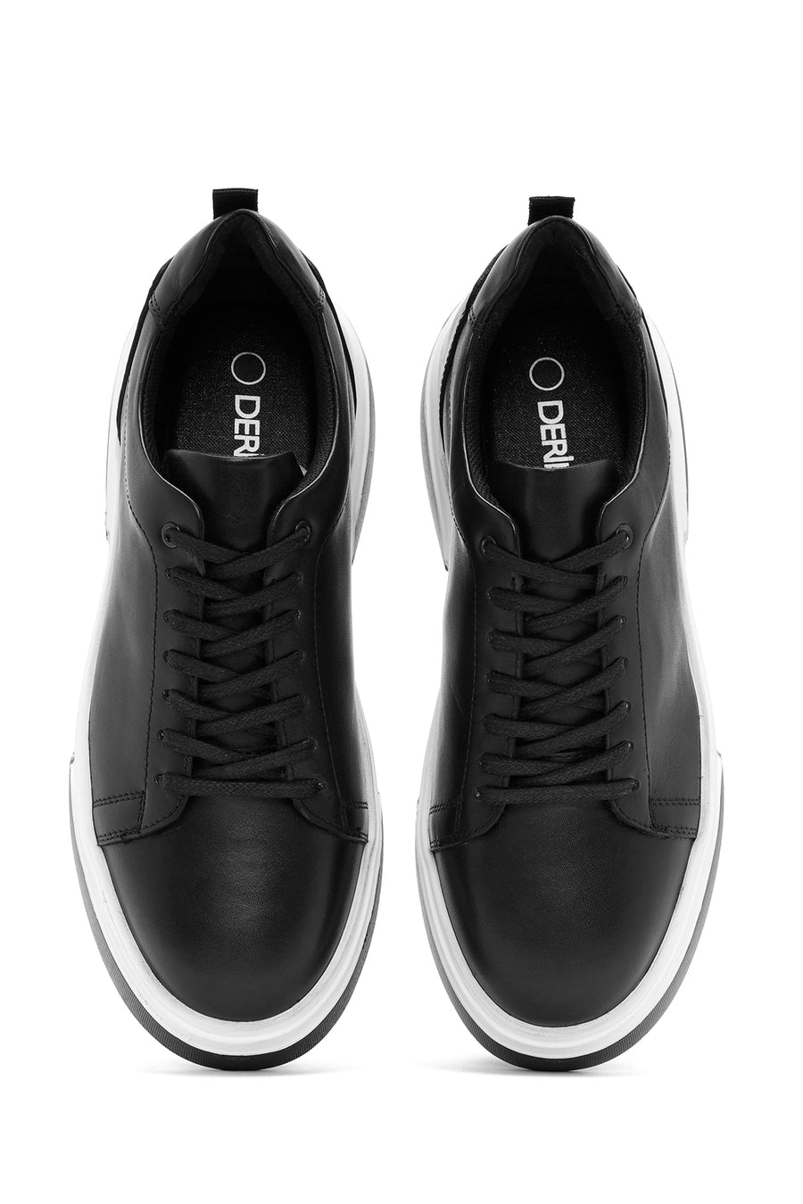 Men's Black Lace-up Thick-Sole Leather Sneaker
