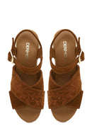Woman Tan Ankle Buckled Wedge Heel Suede Espadrilles Sandal | Derimod