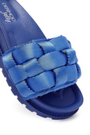 Women's Blue Knitted Detailed Jelly Slippers | Derimod