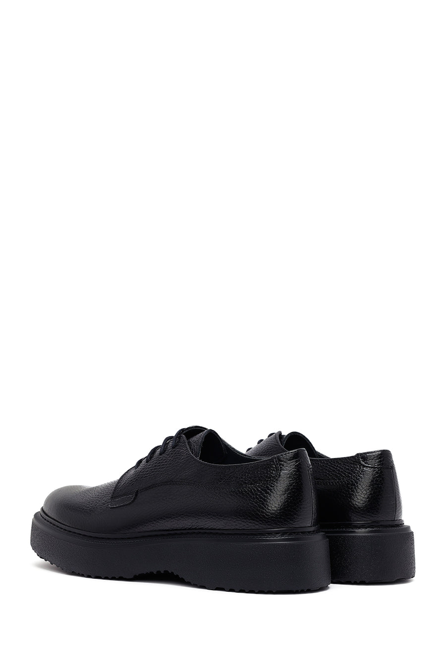 Men's Black Lace-Up Thick-Soled Leather Casual Shoes