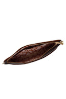Woman Brown Suede Clutch Bag with Long Chain Strap | Derimod