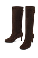Women's Brown Thin Heeled Suede Leather Boot | Derimod