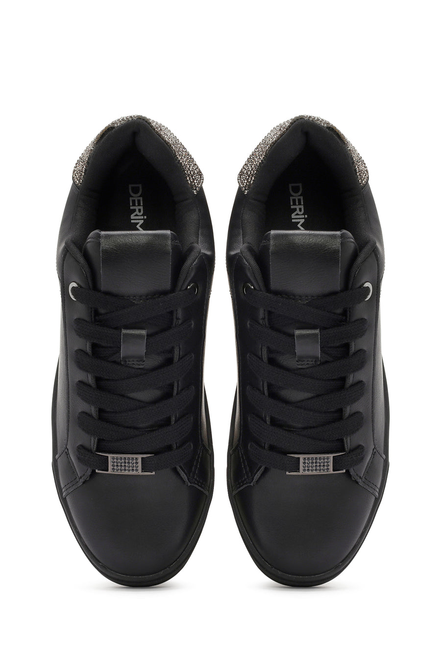 Kadın Siyah Bağcıklı Taşlı Sneaker