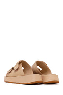 Woman Beige Double-Buckle Thick-Soled Leather Comfort Slippers | Derimod