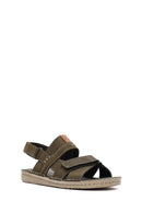 Men's Khaki Leather Sandals | Derimod