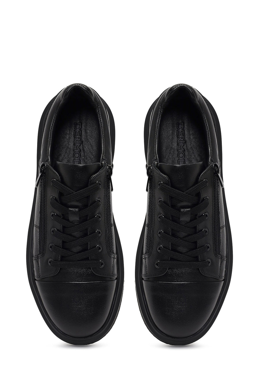 Men's Black Lace-Up Thick-Soled Leather Sneaker