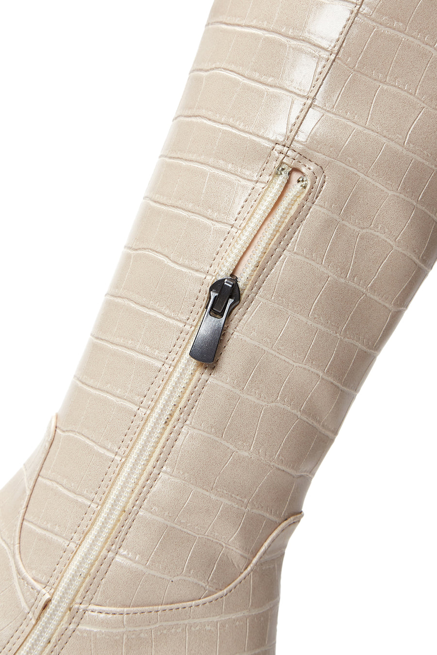 Women's Beige Crocodile Patterned Heeled Boots