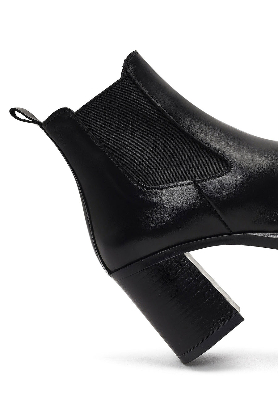 Women's Black Thick Heeled Leather Chelsea Boot