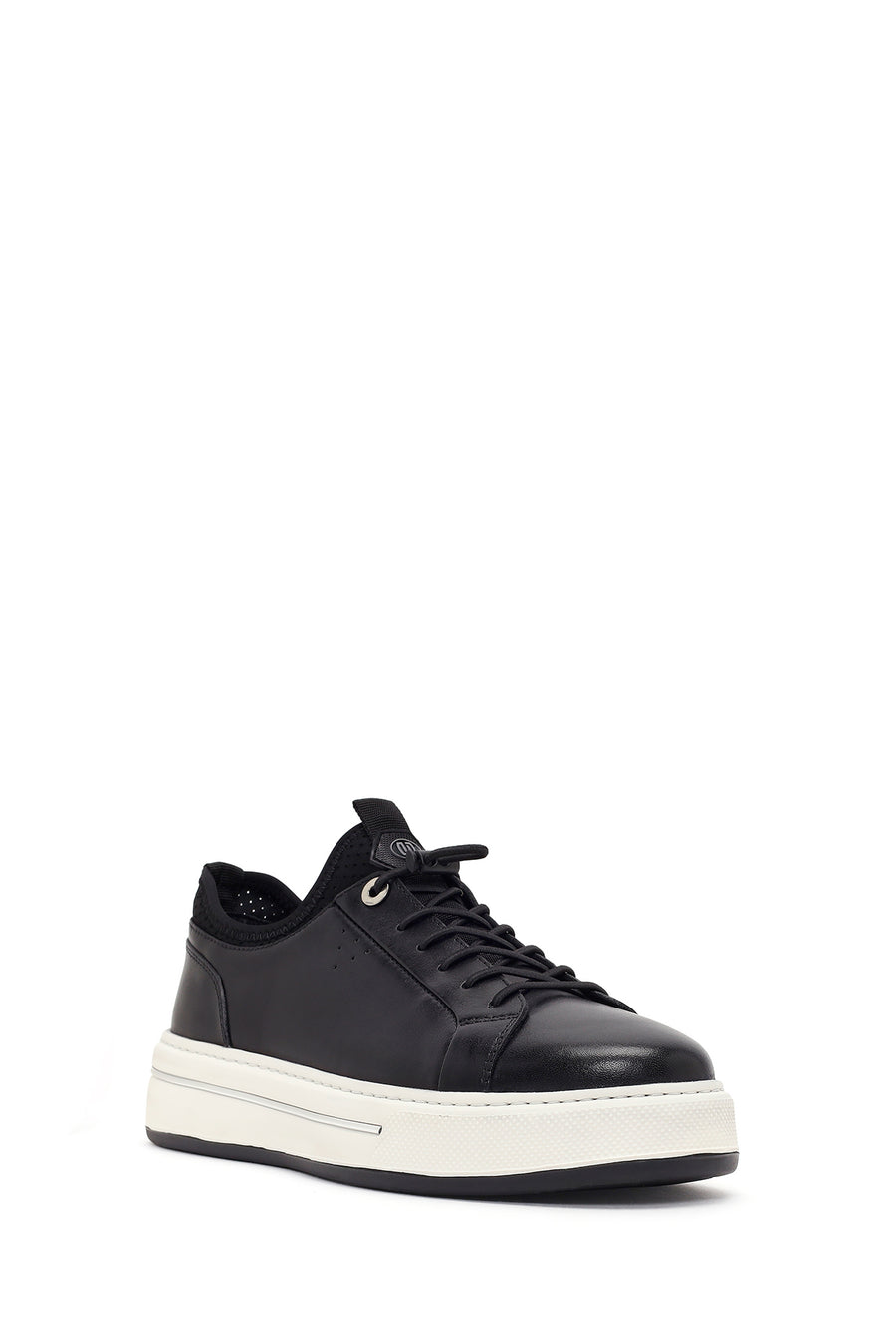 Erkek Siyah Bağcıklı Kalın Tabanlı Deri Sneaker
