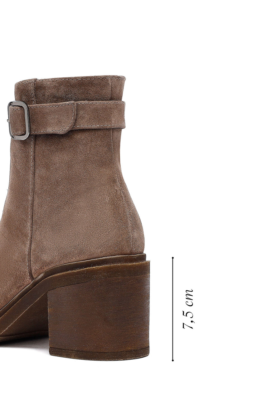 Woman Mink Suede Chunky Heel with Zipper Leather Boat
