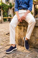 Male Navy Lace-up Fabric Sneaker | Derimod