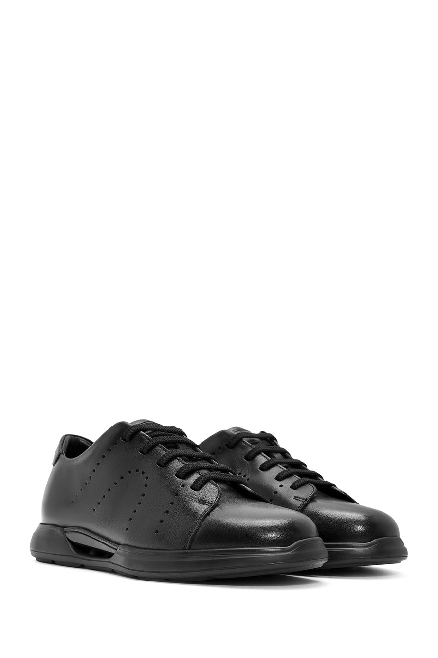 Men's Black Lace-up Leather Sneaker