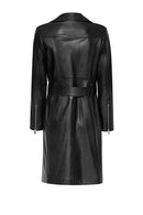 Angelique Women's Black Double Breasted Leather Coat | Derimod