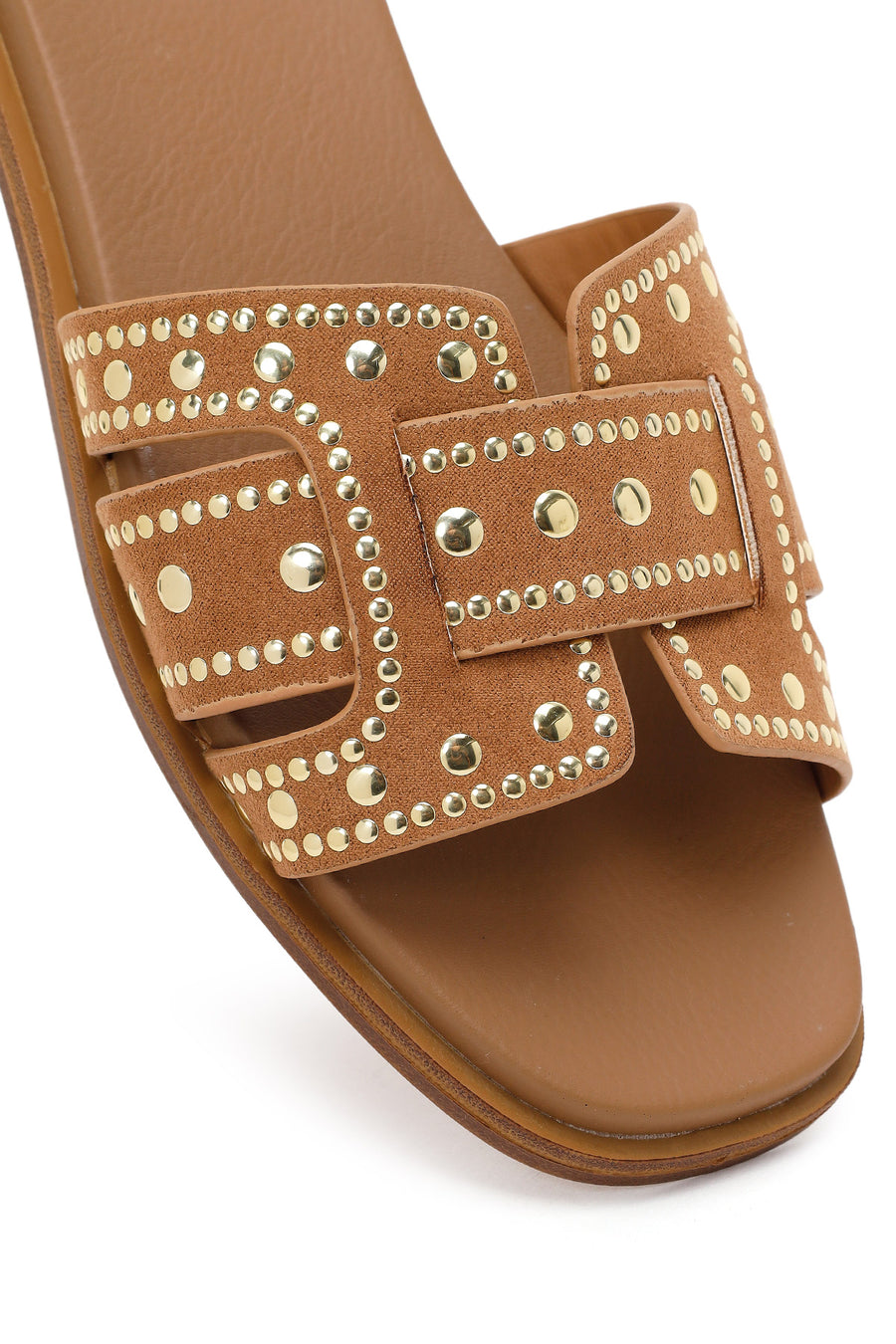 Women's Camel Studded Suede Slippers