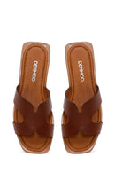 Women's Brown Leather Slippers | Derimod
