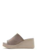Women's Gray Wedge Heeled Suede Leather Slippers | Derimod