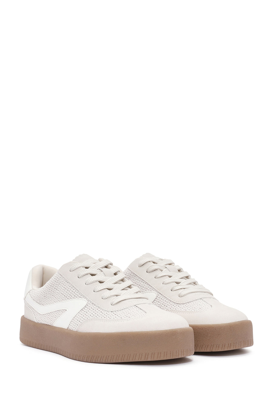Women's Beige Lace-Up Chunky Sole Sneakers