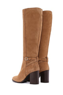 Women's Tan Suede Leather Heeled Boots | Derimod
