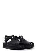Woman Black Patterned Thick-Soled Leather Comfort Sandal | Derimod