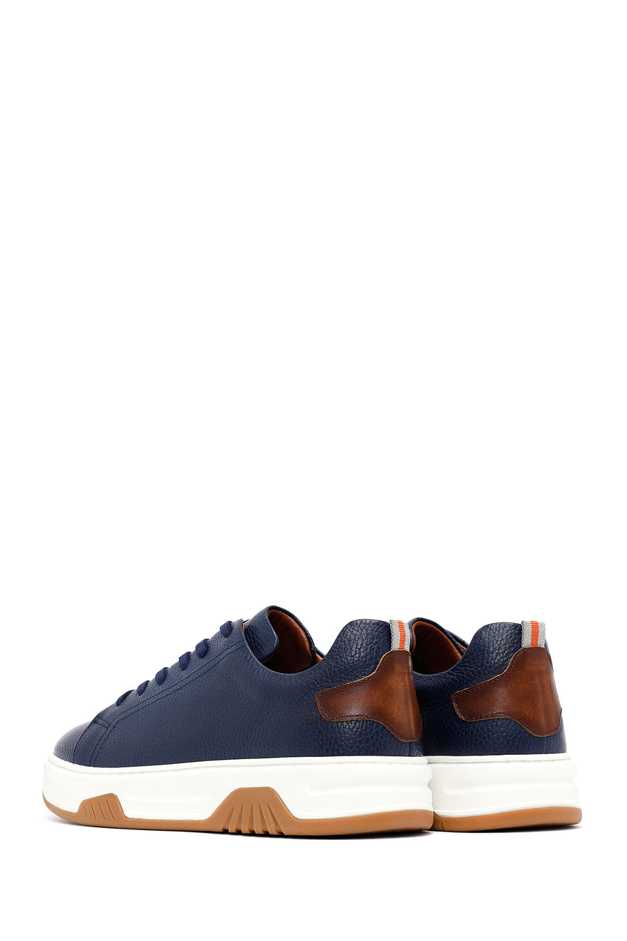 Male Navy Blue Lace-Up Thick-Soled Leather Sneaker