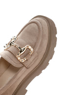 Women's Beige Suede Buckle Masculine Loafer | Derimod