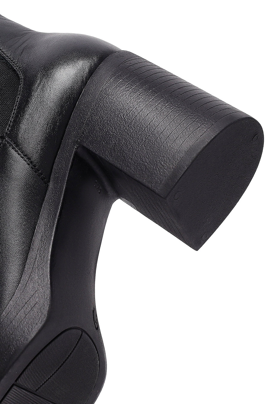 Woman Black Chunky Heels Leather Chelsea Boots
