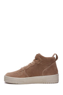 Women's Beige Suede Leather High Top Sneaker | Derimod