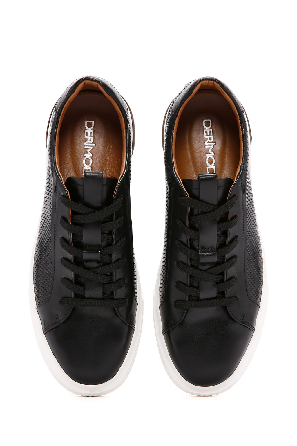 Erkek Siyah Bağcıklı Deri Sneaker
