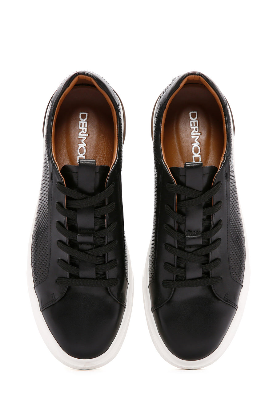 Erkek Siyah Bağcıklı Deri Sneaker