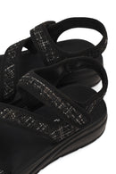 Women's Black Thick-Soled Patterned Fabric Sandals | Derimod