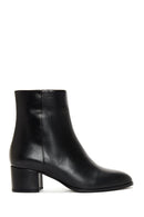 Women's Black Zippered Short Thick Heeled Leather Boots | Derimod
