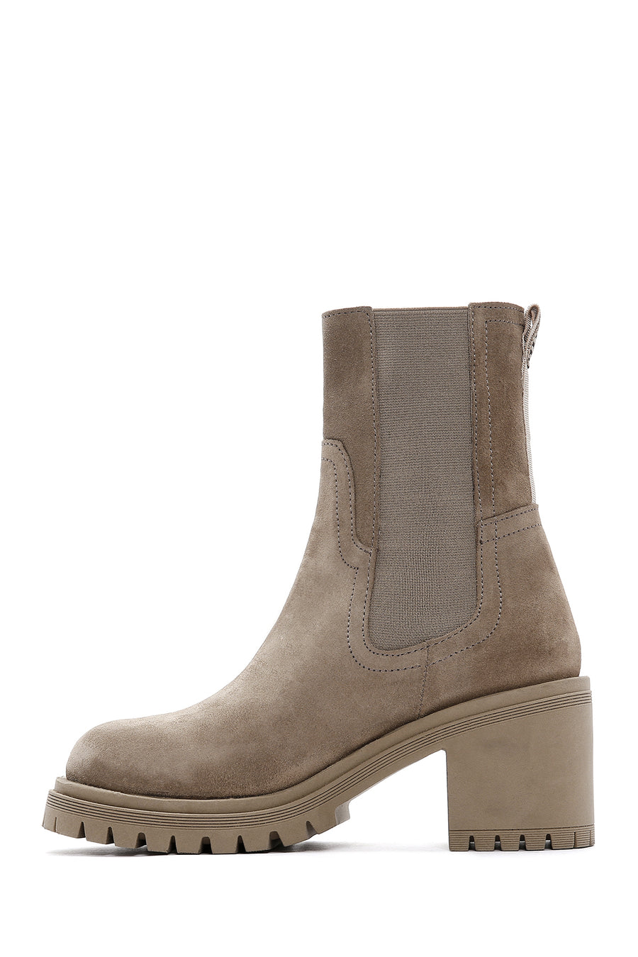 Women's Beige Suede Leather Heeled Chelsea Boots