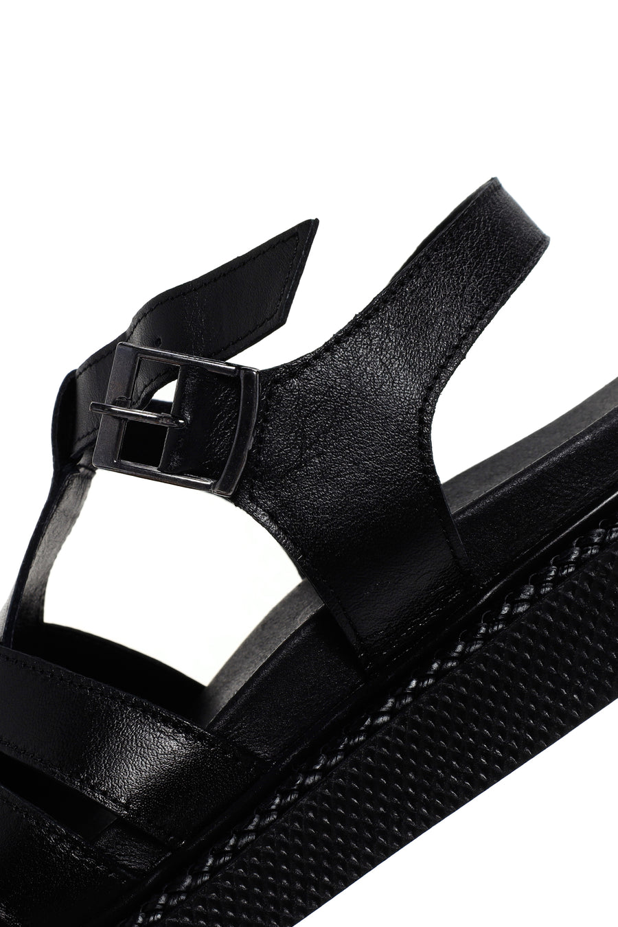 Kadın Siyah Bantlı Deri Comfort Sandalet