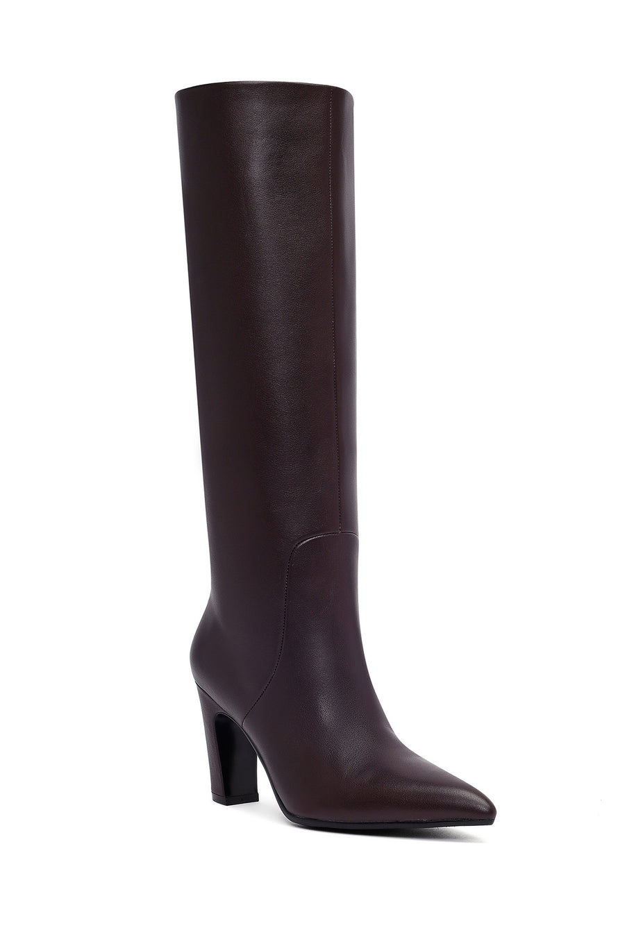 Women's Burgundy Thick Heeled Leather Boot