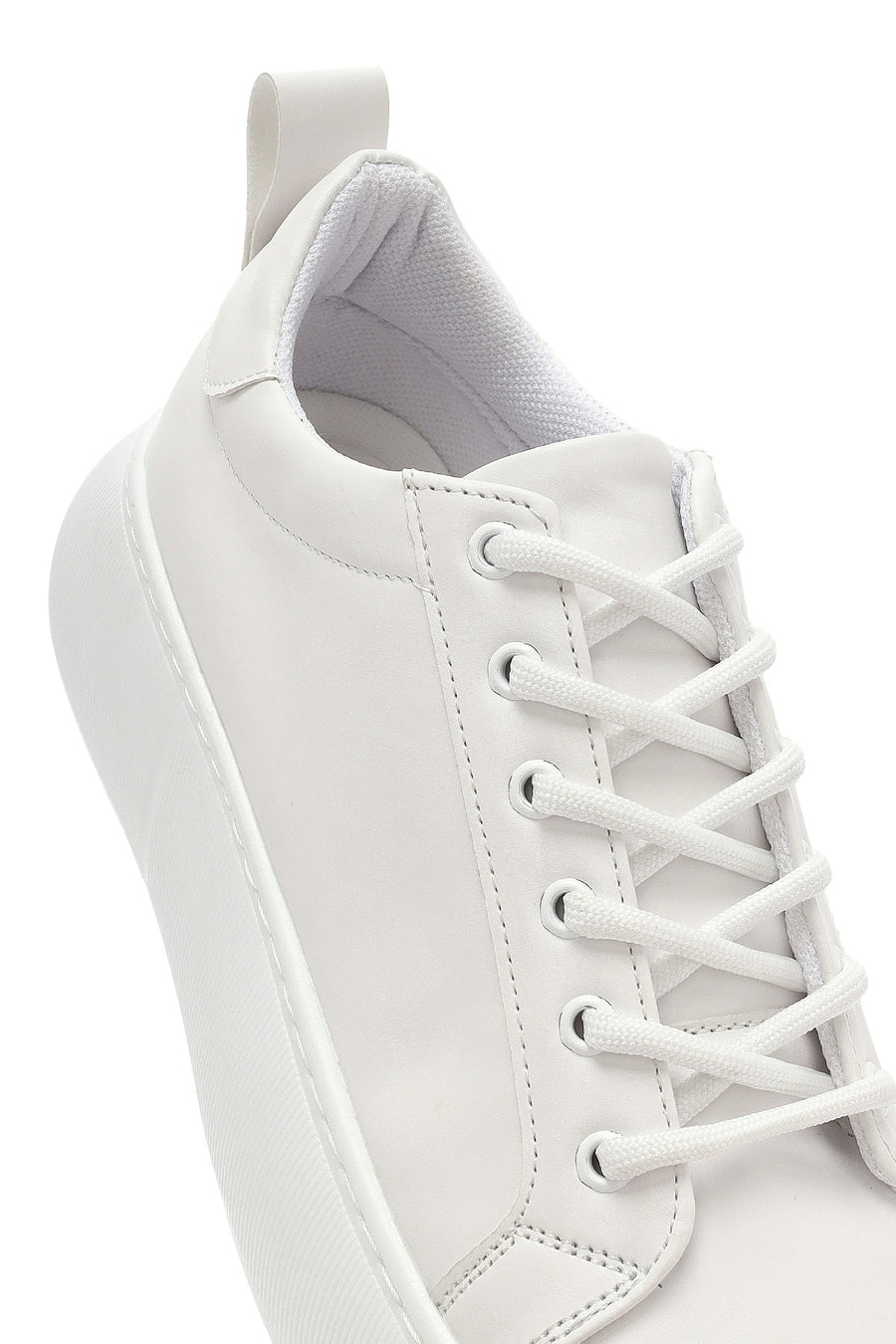 Women's White Lace-Up Thick Soled Sneaker