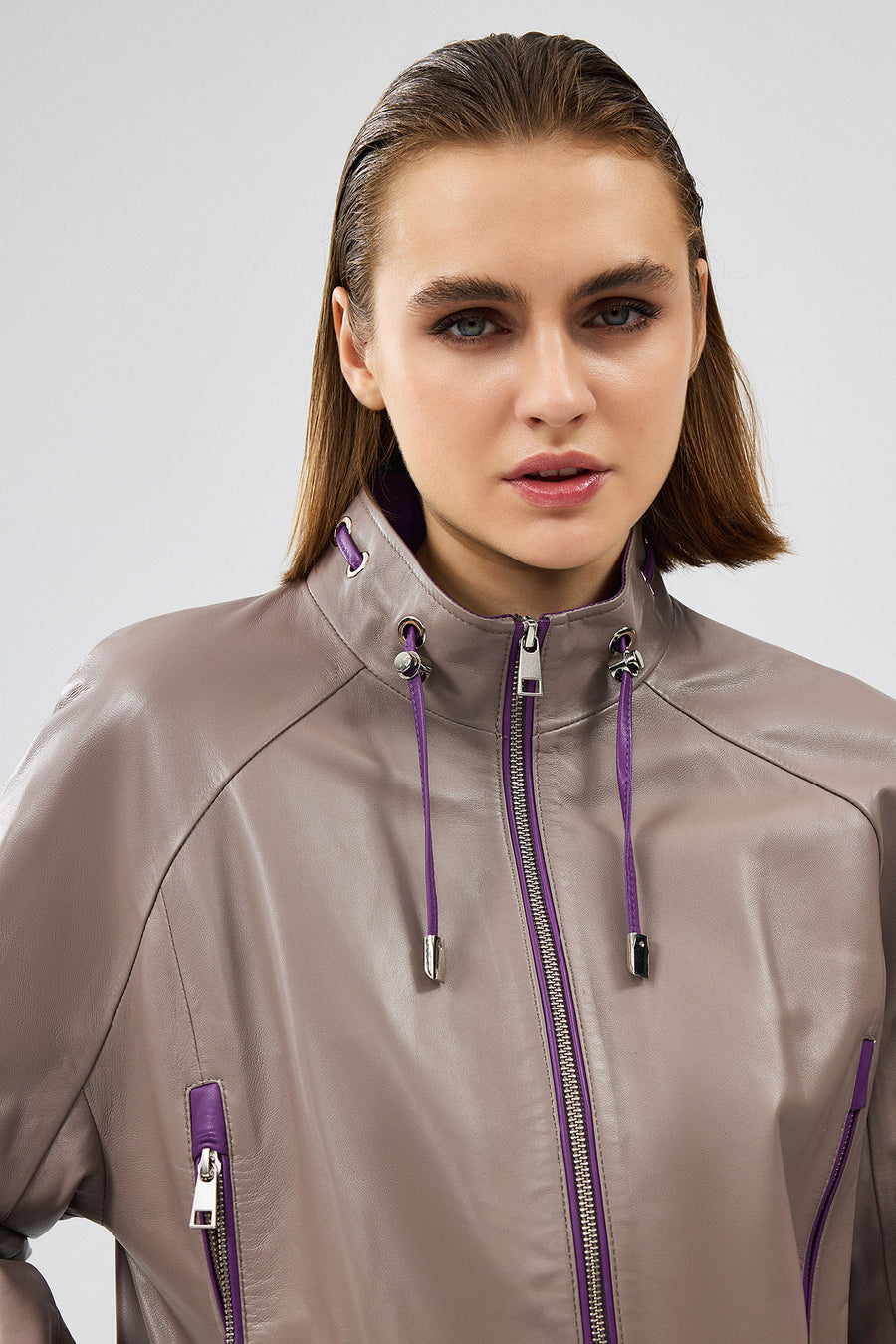 Terry Women's Grey Oversize Leather Jacket