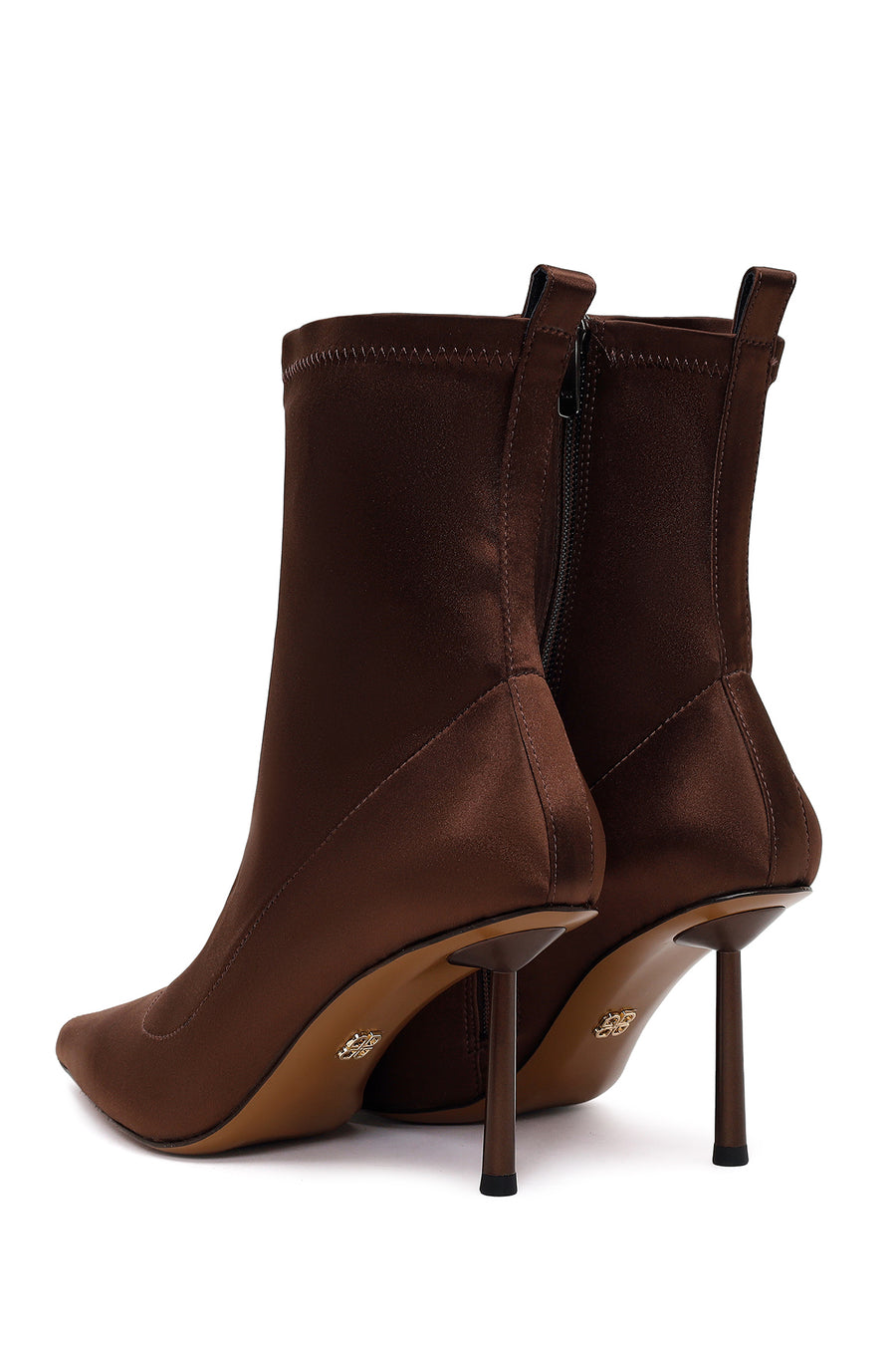 Woman Brown Zip Closure Thin-heeled Stretch Boots