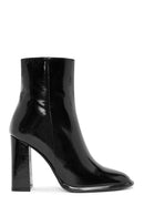 Woman Black Zippered High Thick Heel Patent Leather Leather Boat | Derimod